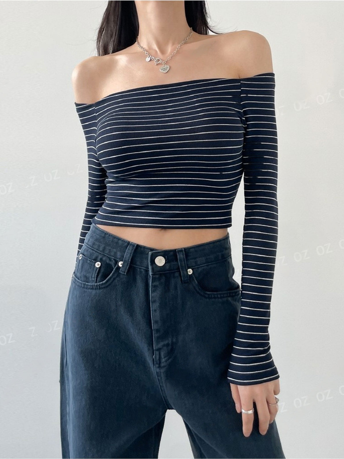 Off Shoulder Stripe Crop Top