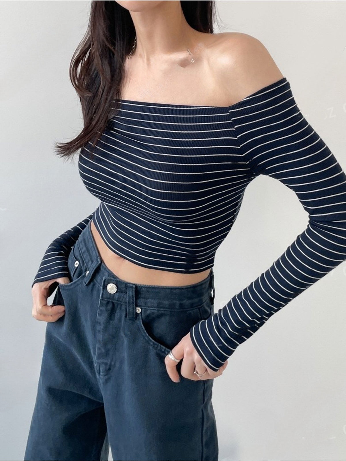 Off Shoulder Stripe Crop Top