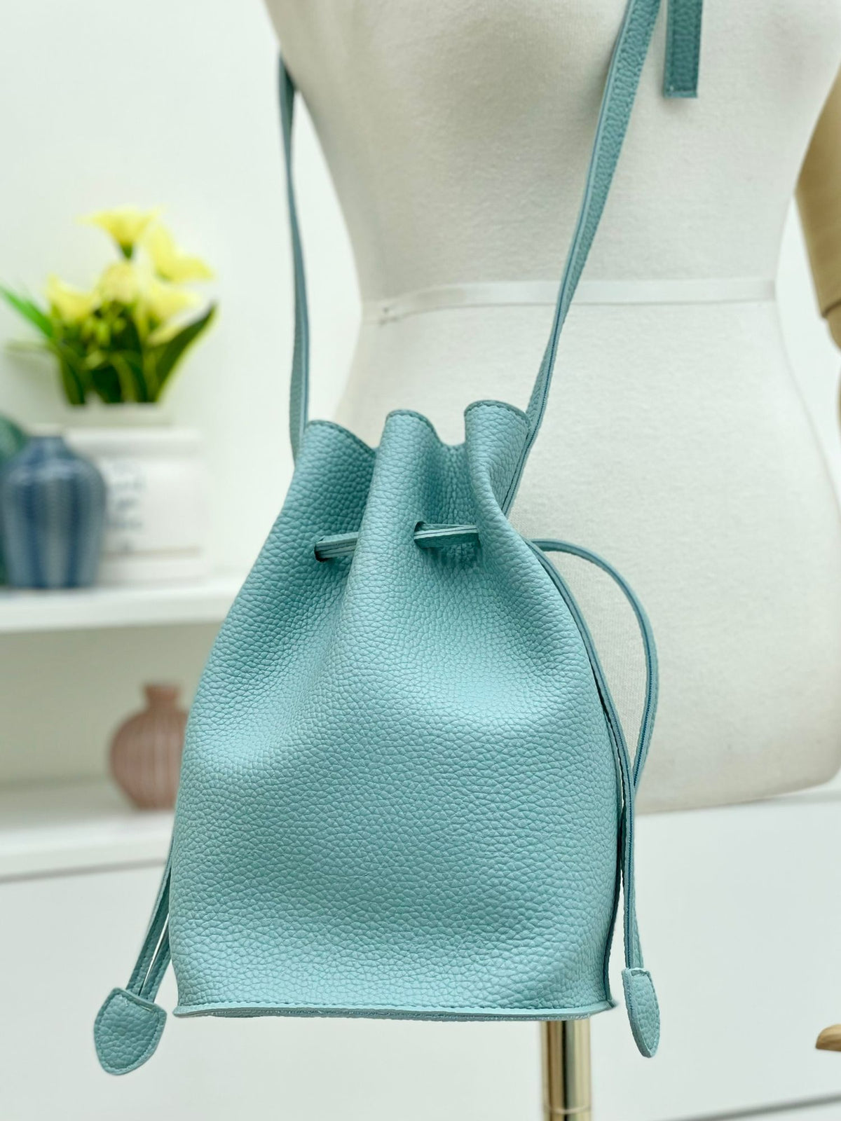 Faux Leather Pouch Bucket Bag