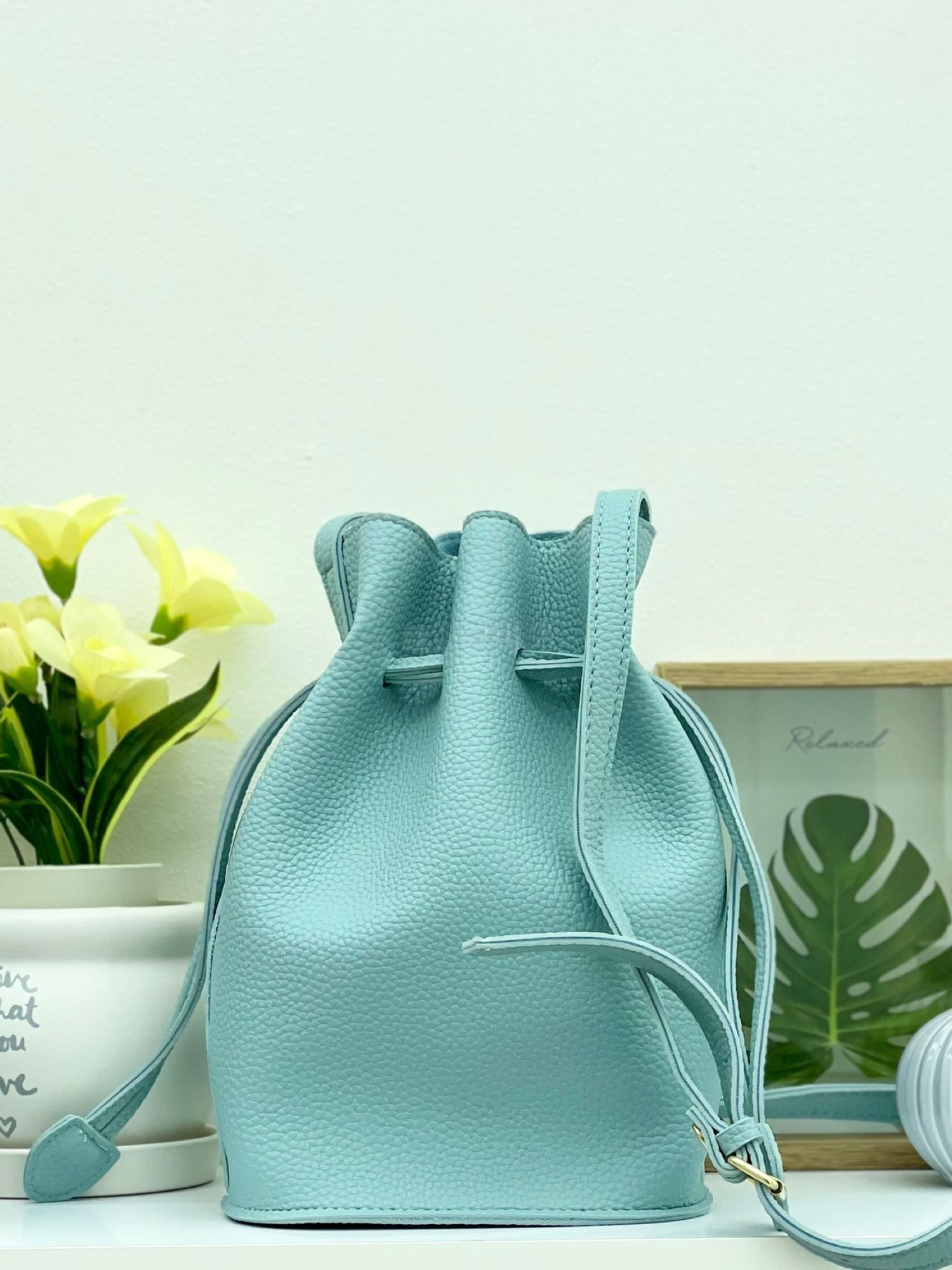 Faux Leather Pouch Bucket Bag