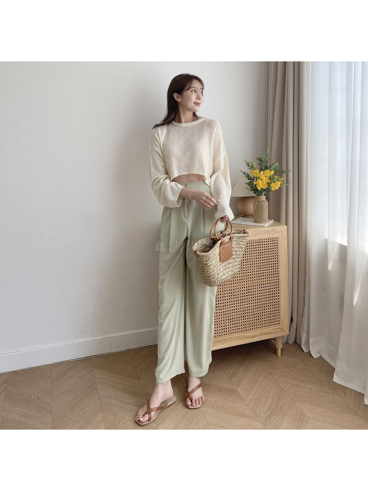 See Through Crop Knit Sweatshirt