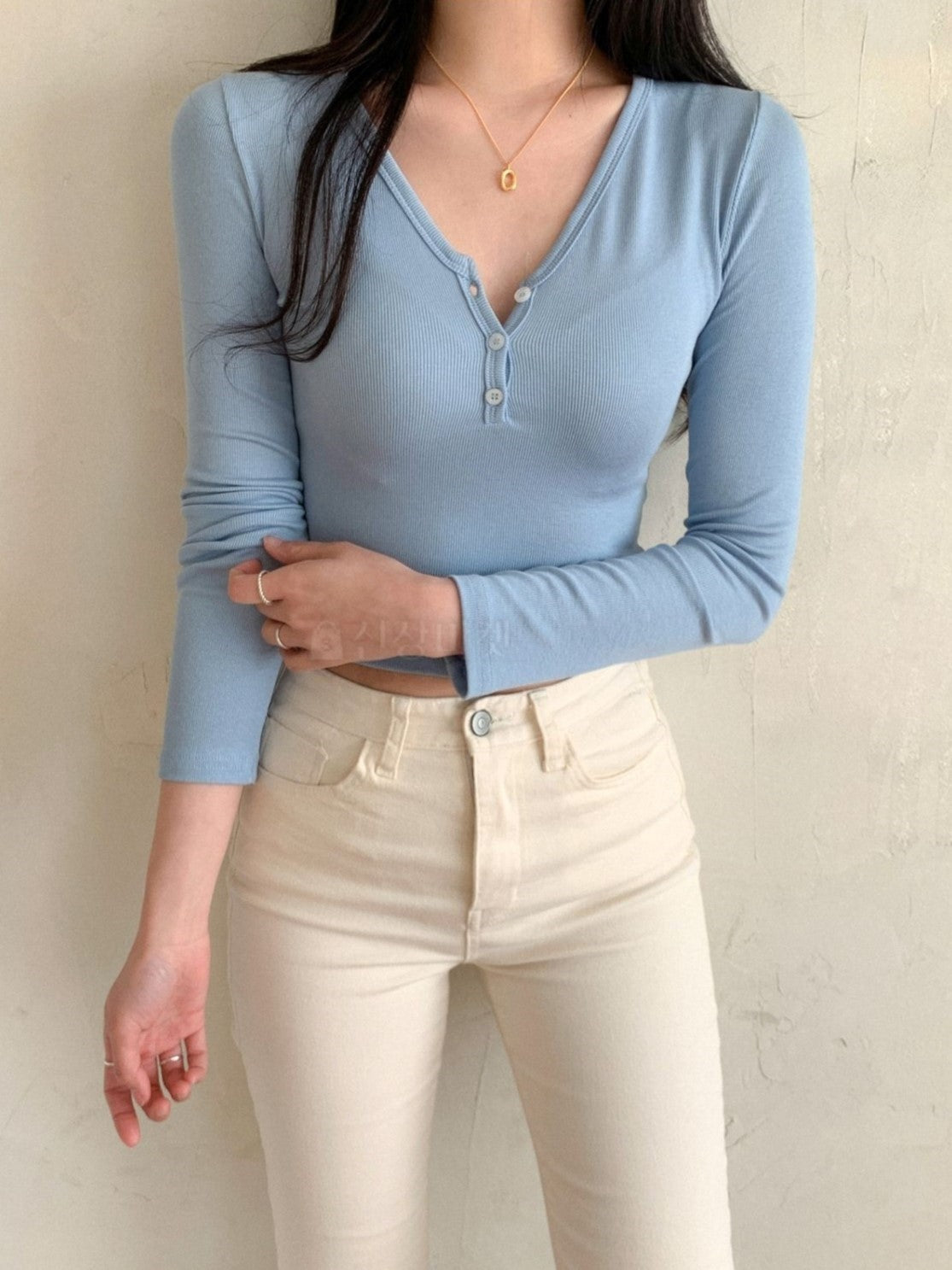 Ribbed Henley Crop Top