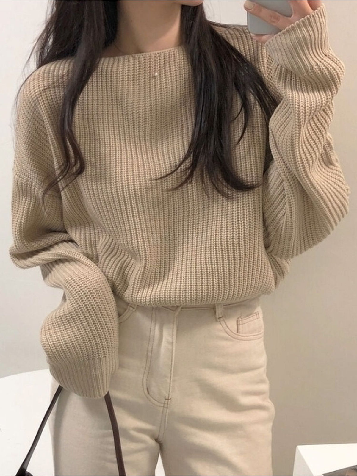 Boat Neck Ribbed Sweater