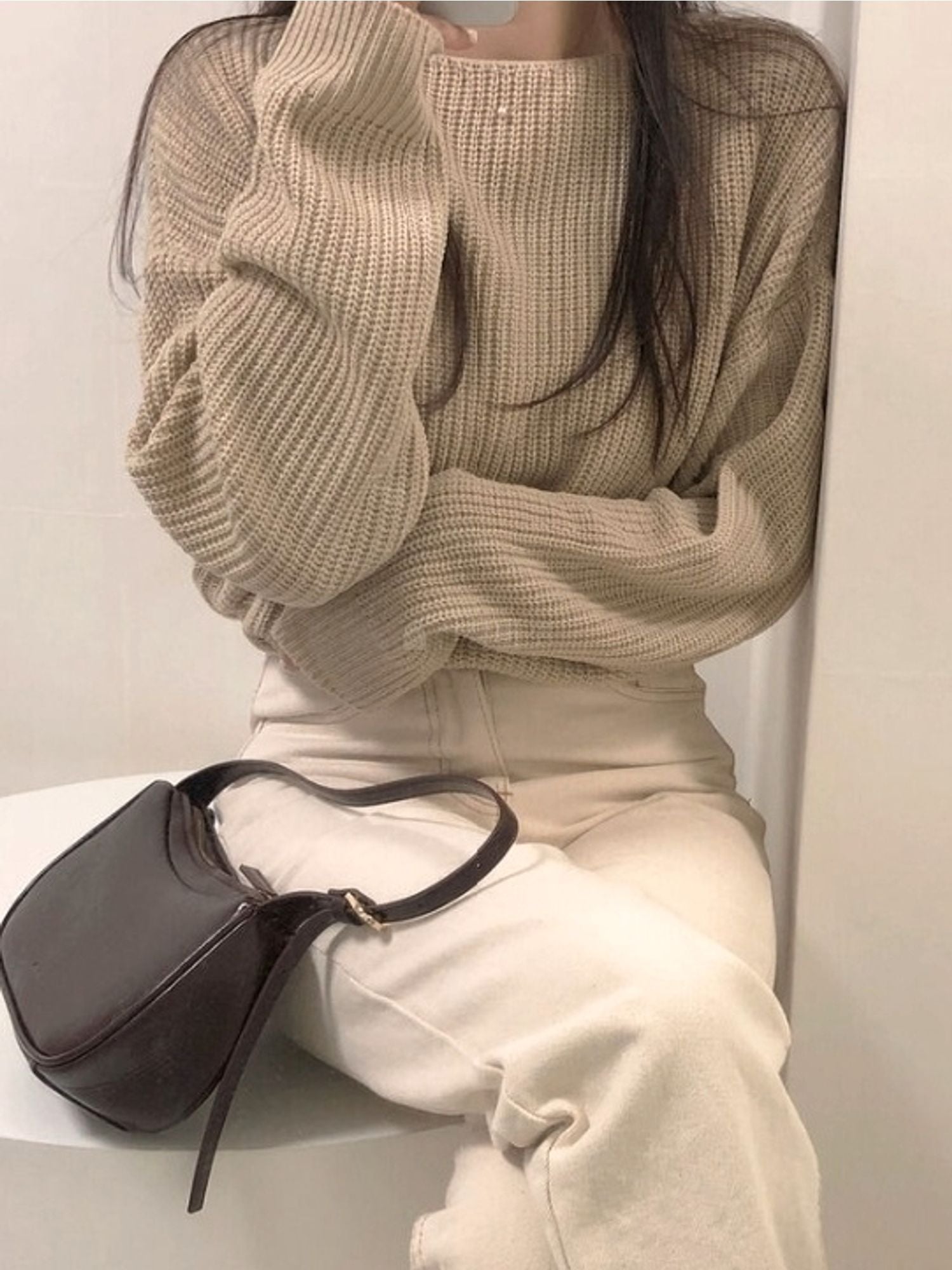 Boat Neck Ribbed Sweater