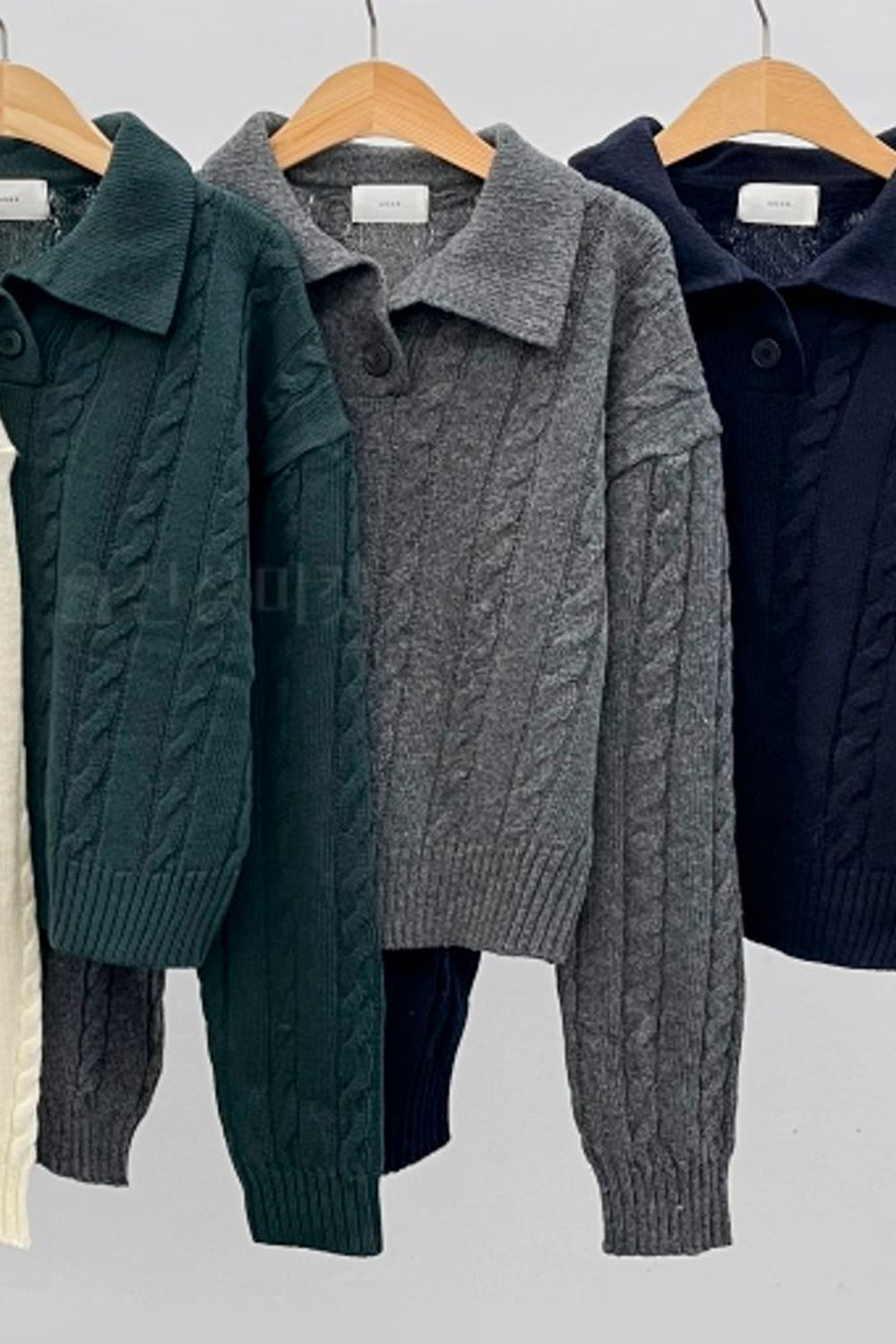 Open Collar Cable Knit Sweater