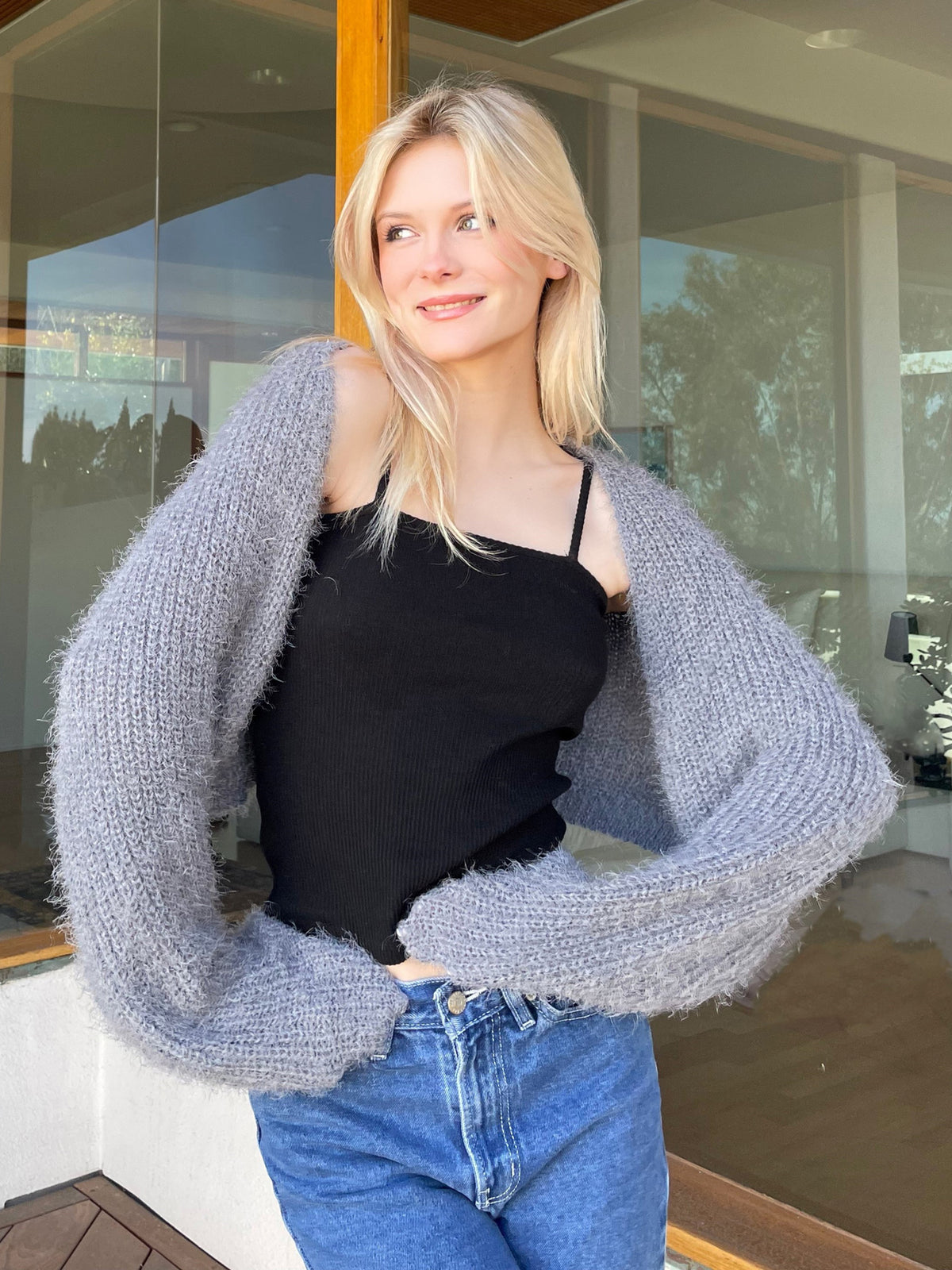 Eco Modal Fluffy Ribbed Knit Crop Cardigan