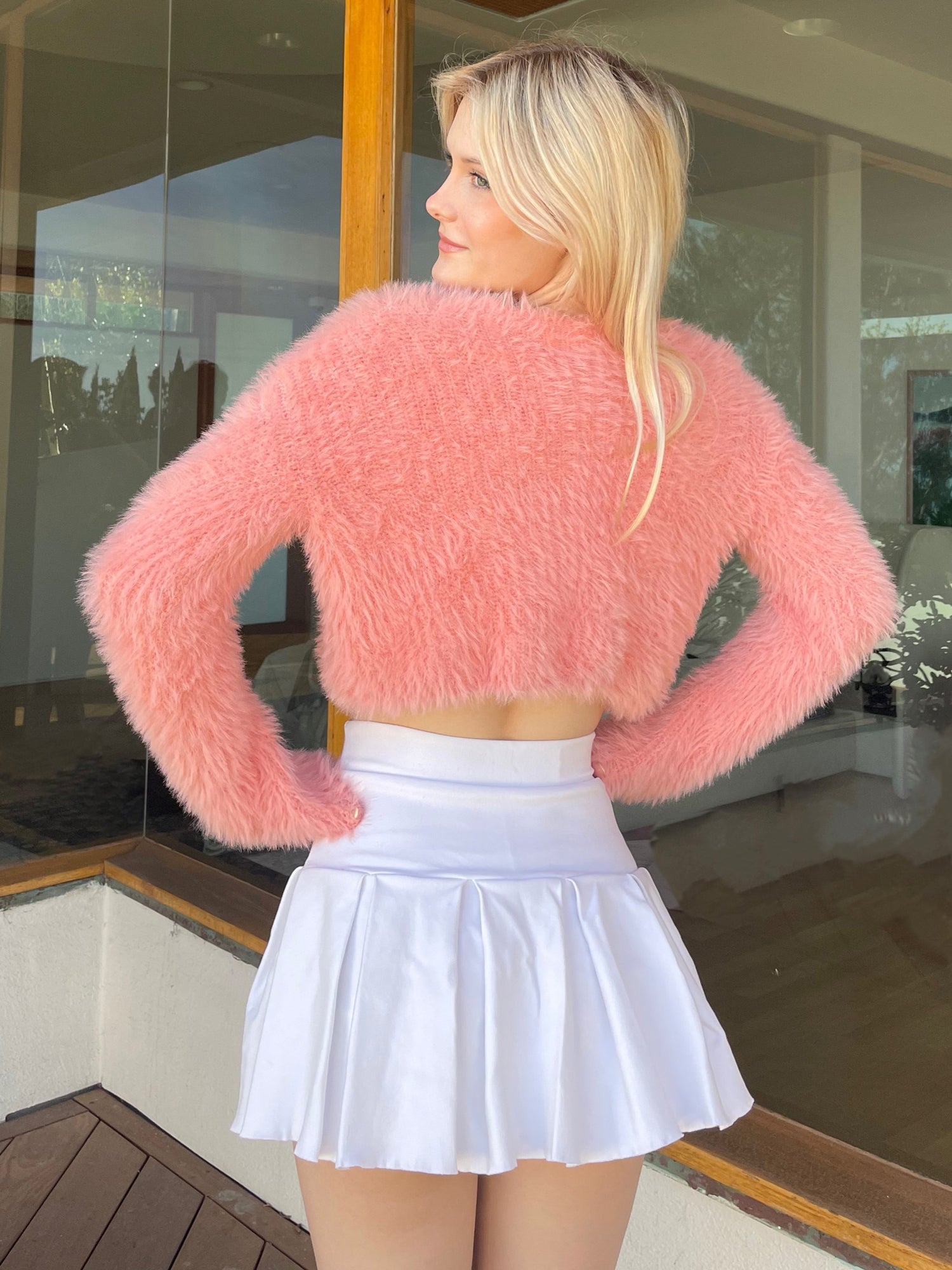 Garage, Sweaters, Garage Pink Crop Fuzzy Fur Cardigan Sweater Size Xxs Xs