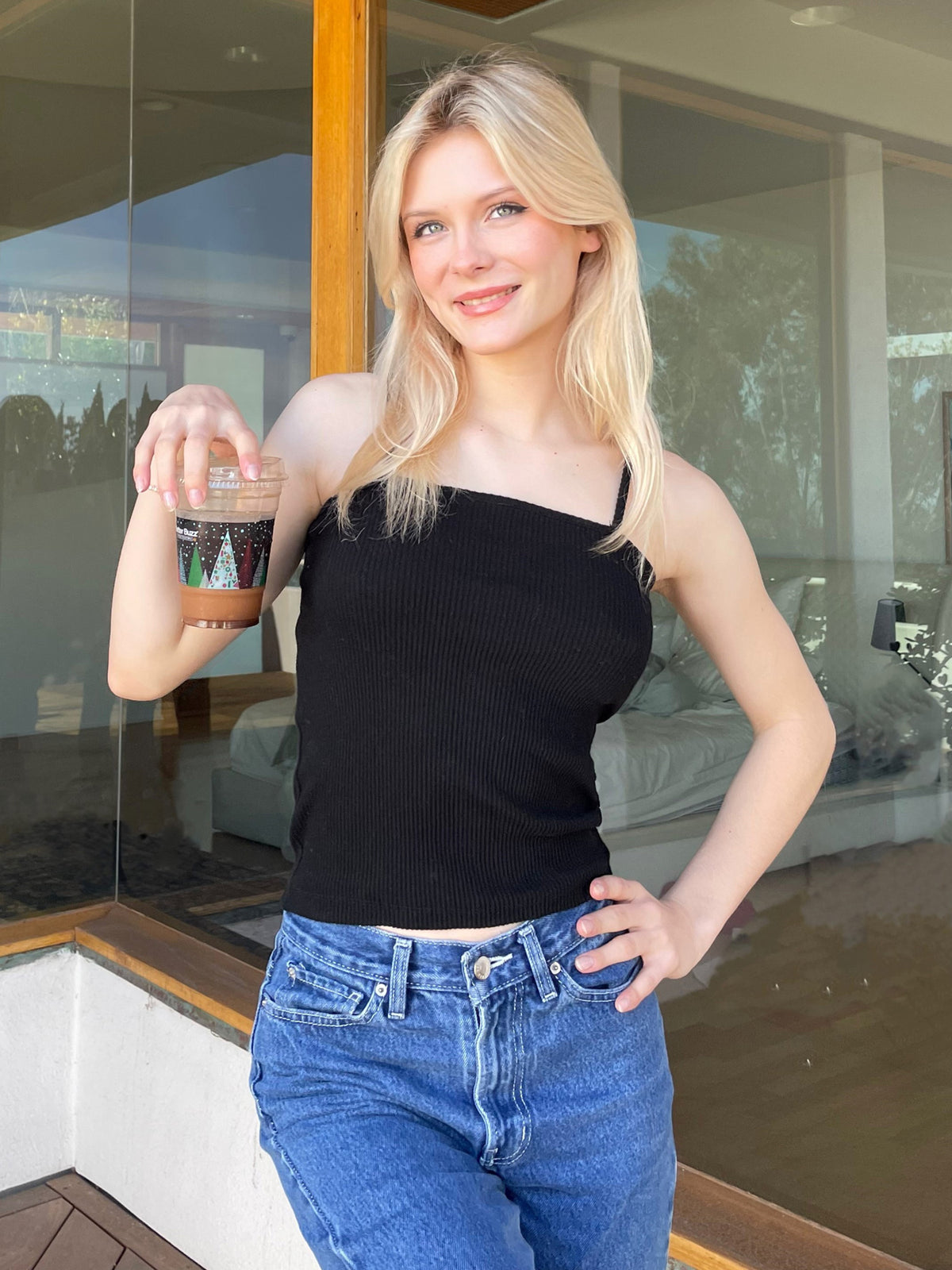 Cotton Ribbed Strap Top