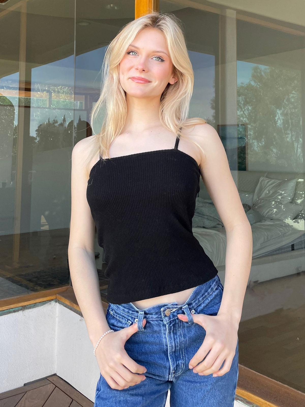 Cotton Ribbed Strap Top